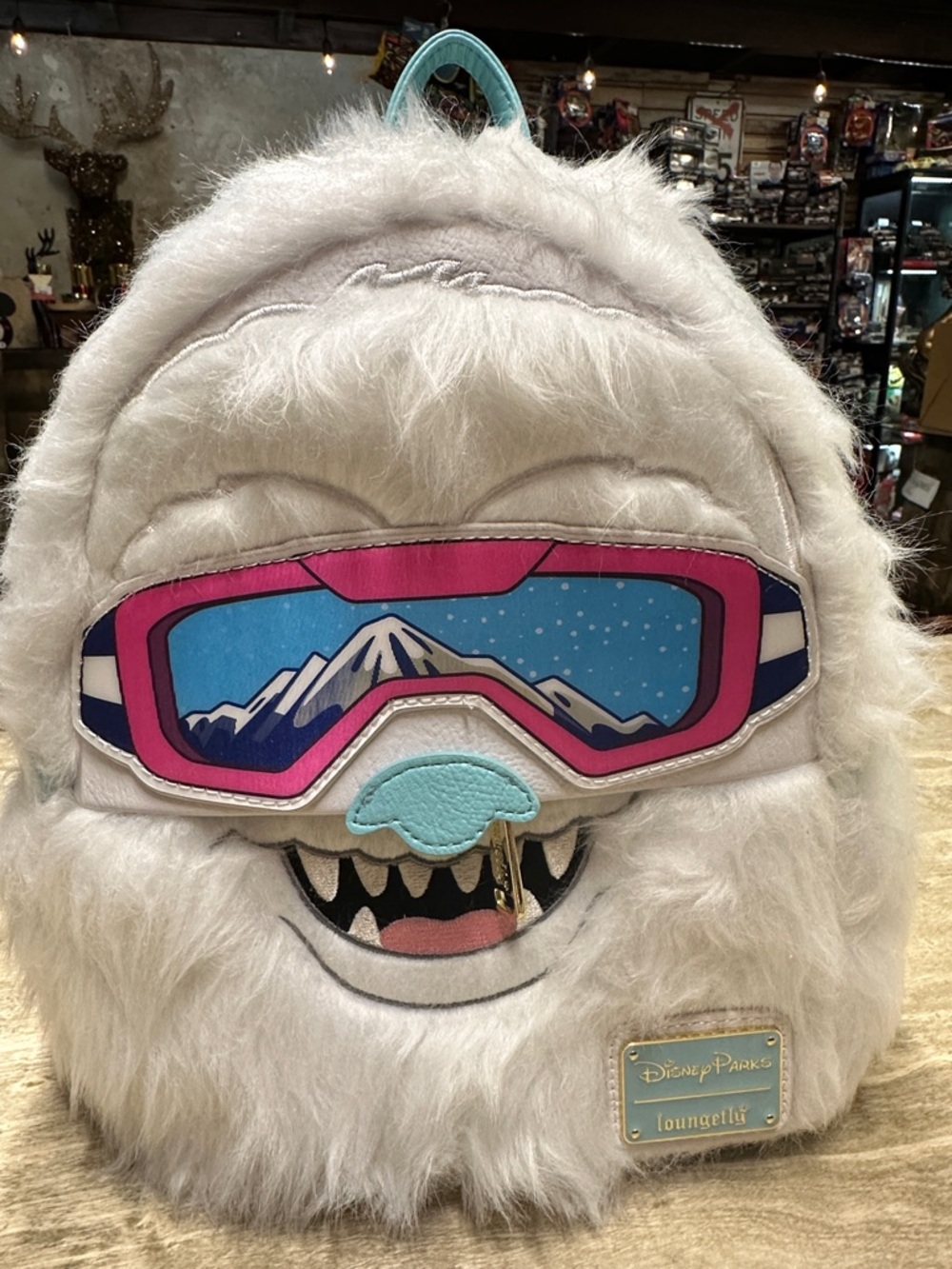 Disney Loungefly White Furry Yeti Kids Backpack with Pink Goggles
